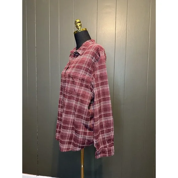 Sonoma Maroon Red White Flannel Plaid Button Down Women's XXL 2XL Plus Size - Picture 7 of 8